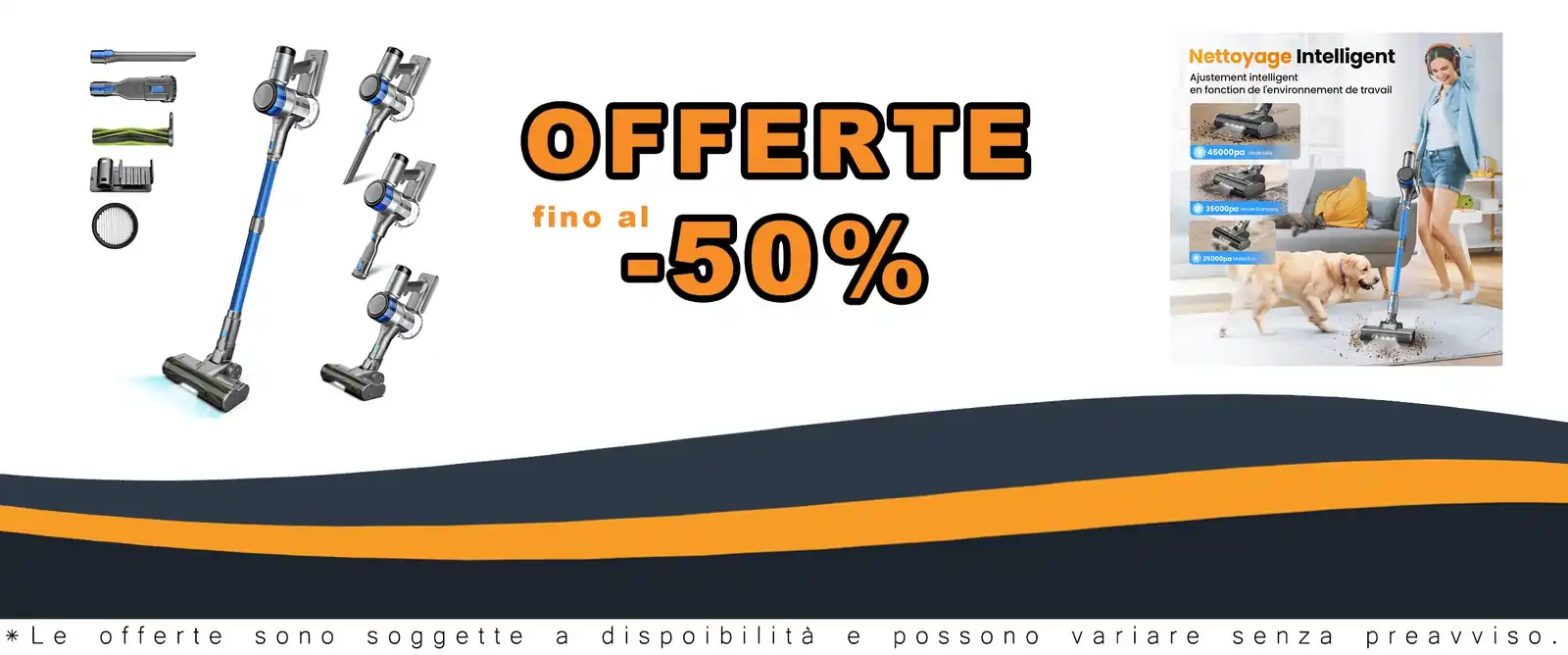 Pulitore a vuoto wireless 45 Kpa, 55 minuti autonomy