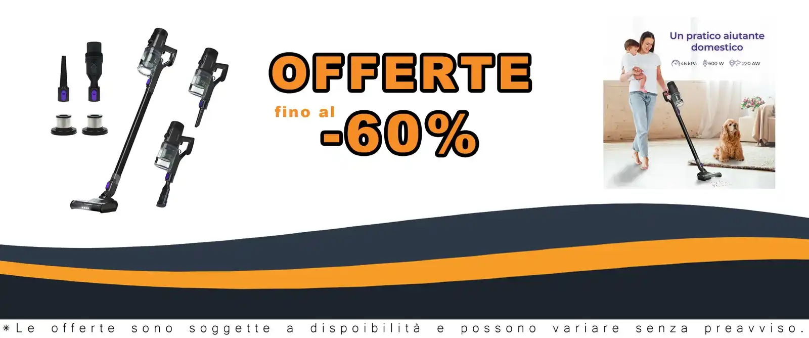 Aspirapolvere senza fili 46000Pa, 220AW, 85min, filtro HEPA