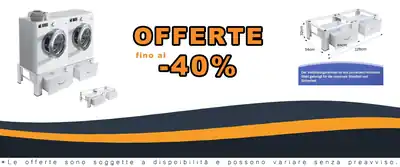 Lavatrice stabile con due cassetti e pedale regolabile