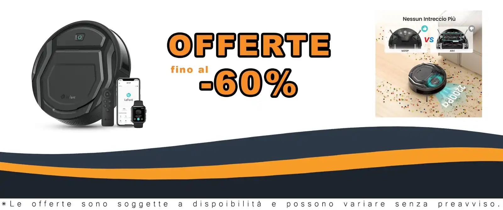 Pulitore robotico LEFANT 2200Pa, connessione Wi-Fi, ricarica autonoma