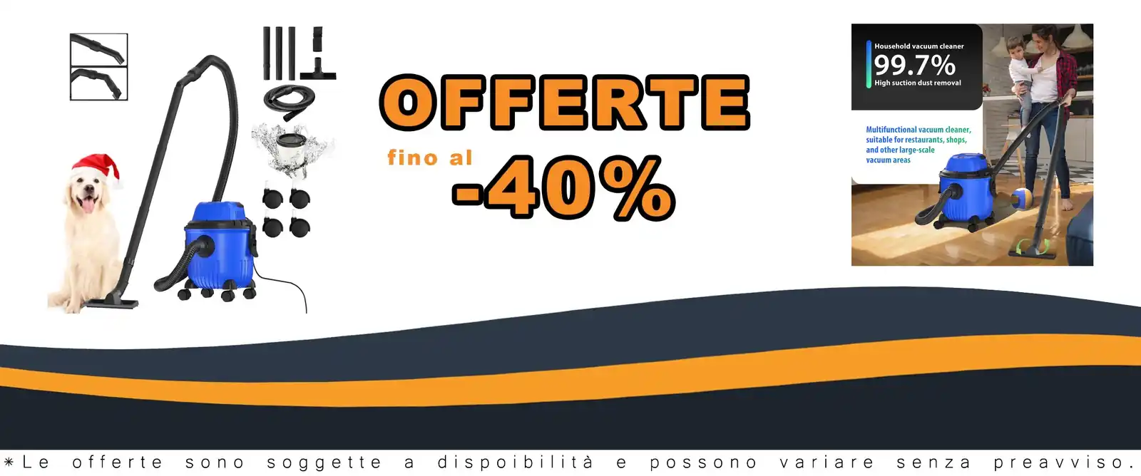 Aspirapolvere industriale 1800W 2m cable 4 ruote